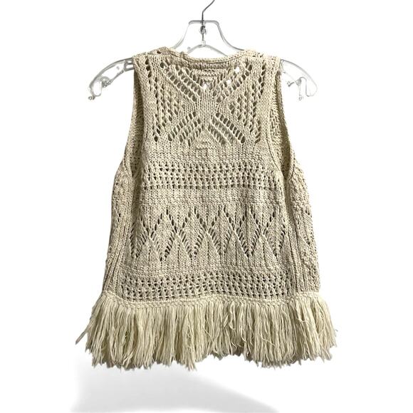 Boho Fringe Crochet Vest Size 2 To 4 Cream Miss Selfridge Open Front Hippie - Picture 2 of 6